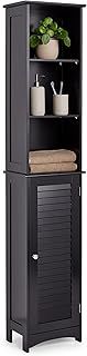VonHaus Tall Bathroom Cabinet – Freestanding Storage Cupboard – Slimline Tallboy Unit with 6 Shelves and 1 Door – Wooden Shutter Style Furniture for Bathroom, Bedroom, Kitchen, Hallway (Black)