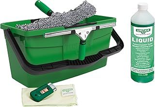 UNGER Window Cleaning Kit PRO Set - Power Washer Sleeve, ErgoTec Squeegee, Bucket 12L, Liquid Glass Cleaner 1L, Safety Glass Scraper, Microfibre Cloth - Professional Window Cleaner Equipment