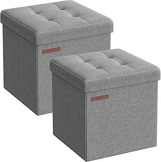 SONGMICS Storage Ottoman, Set of 2, Storage Bench, Footrest, Bed End Stool, for Living Room, Bedroom, 30 x 30 x 30 cm, Light Grey LSF028G42