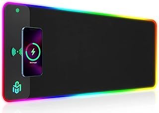 GIM Wireless Charging RGB Gaming Mouse Pad 15W, LED Mouse Mat 800x300x4MM, 10 Light Modes Extra Large Mousepad Non-Slip Rubber Base Computer Keyboard Mat for Gaming, MacBook, PC, Laptop, Desk