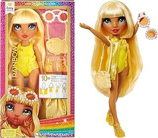 Rainbow High Swim & Style - Sunny (Yellow) - 28 cm Doll with Shimmery Wrap to Style 10+ Ways - Removable Swimsuit, Sandals, Fun Play Accessories - Kids Toy - Great for Ages 4-12 Years