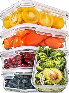 [5-Pack] Food Prep & Storage Glass Containers with Lids - Airtight Glass Meal Prep Containers Reusable (880 Millilitres - 1 Compartment)