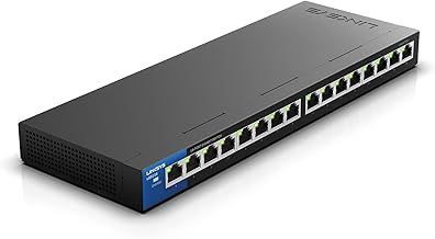 Linksys LGS116P 16 Port Gigabit Unmanaged Network POE Switch with 8 POE+ Ports @ 80W - Ideal for Business, Home, Office, IP Surveillance - Ethernet Switch Hub with Metal Housing, Desktop / Wall Mount