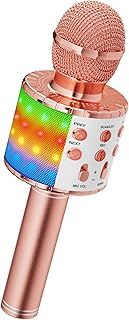 Ankuka Karaoke Wireless Microphone, 4 in 1 Handheld Bluetooth Microphones Speaker Karaoke Machine with Dancing LED Lights, Home KTV Player Compatible with Android & iOS Devices, Rose Gold