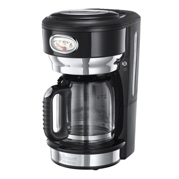 Russell Hobbs Retro Stainless Steel Coffee Maker – with Mug Crystal Vase Black
