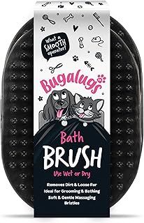 Bugalugs Dog Shampoo Bath Brush & Cat Brush, use wet or dry as dog grooming brush for grooming & bathing use alongside our dog no rinse shampoo for smelly dogs & cats (Black (2 Pack))