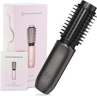 Cordless Hair Curler and Straightener Brush, Jooayou Cordless Hot Brush Rechargeable Portable Travel Curling Iron Hot Air Styler Ionic Heated Styling Hairbrush, Black
