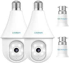 litokam Littleelf Light Bulb Security Camera, 4MP Wireless Camera Outdoor Indoor, 360°WiFi Security Cameras for Home CCTV Security with Color Night Vision, Support E27/B22 Light Bulb Socket-2 Pack