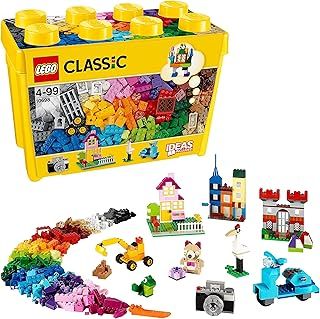 LEGO Classic Large Creative Brick Storage Box Set, Building Toys for 4 Plus Year Old Kids, Boys & Girls, Construction Toy with Windows, Doors, Wheels and Green Baseplate 10698
