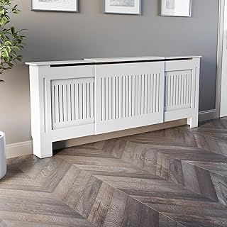 Radiator Cover White Painted Modern Vertical Slat Shelves MDF Cabinet Shelf for Radiators, Living Rooms, Bedrooms, Adjustable