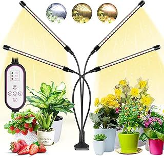 wolezek Grow Light, 80 LED 4 Heads Grow Lights for Indoor Plants, Full Spectrum Plant Light 3000K 5000K 660nm, 10 Dimming Level, 4/8/12H Timer, 3 Switch Mode, Grow Lamp for Seedlings and Succulents