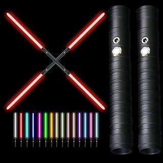 Light Saber Rechargeable Cosplay RGB 2 Pcs, Connectable 2-in-1 Lightsaber 15 RGB Color Advanced Alloy Hilt Lightsaber, Halloween Easter Christmas Decoration (black)