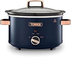 Tower T16042MNB Cavaletto 3.5 Litre Slow Cooker with 3 Heat Settings, Cool Touch Handles, 210W, Midnight Blue and Rose Gold
