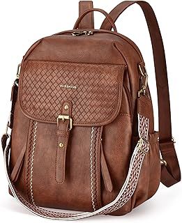 Missnine Women Backpack,PU Leather Ladies Fashion Multi-pocket Backpack for 13 Inch Laptop,Convertible Shoulder Bag with Secured Zippers for Daily Holidays,Brown