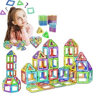 COOLJOY Magnetic Tiles for Kids, Magnetic Building Blocks, 40PCS Magnetics Construction Block Games, Learning Educational Construction Toys for Boys Girls 3 4 5 6 Year Old