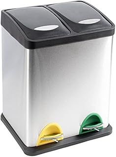 EVRE Indoor Kitchen and Waste Separation Recycling Bin Stainless Steel with Removable Buckets, Odour Seal and Colour Coded Pedals for Offices, Home and Classrooms (30L, 15L+15L)