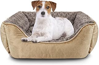 JOEJOY Dog Bed - Washable Calming Anti-Anxiety Bed, Rectangle, Soft Plush, Beige - Size Small | Medium | Large