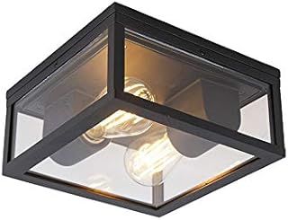 Qazqa - Outdoor Industrial Ceiling Lamp I Ceiling Flush Light Black IP44 - Charlois Garden- - Design - Suitable for LED E27 | 2 Light - Aluminium Outdoor Ceiling Light - Suitable for