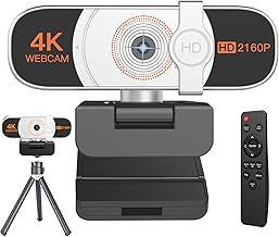 4K Webcam, Auto-zoom,with remote control,Privacy Cover, White Balance, Webcam with Microphone, Plug & Play, 4K Web Camera for PC/Laptop/Desktop, Video Calling,Conferencing