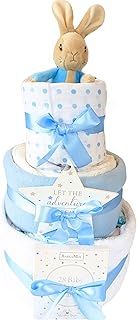 Peter Rabbit Baby Boy Gift Welcome to The World 3 Tier Nappy Cake for New Parents & Baby Boy Blue Newborn Baby boy Gift hampers