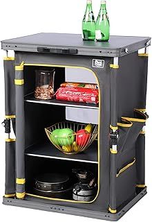 TIMBER RIDGE Compact Camping Storage, Pop Up Folding Camping Kitchen Unit, Camping Furniture Camping Cupboards Cabinet Outdoor 3 Shelf Aluminum Frame Portable for Garden Party Picnic, Supports 30kg