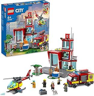 LEGO 60320 City Fire Station Set with Garage, Helicopter & Fire Engine Toys plus Firefighter Minifigures, Emergency Vehicles Playset, Gifts for Kids Age 6 Plus