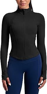 QUEENIEKE Women's Slim Fit Running Jackets - Long Sleeves Athletic Workout Gym Tops with Back Mesh Vent & Thumb Holes