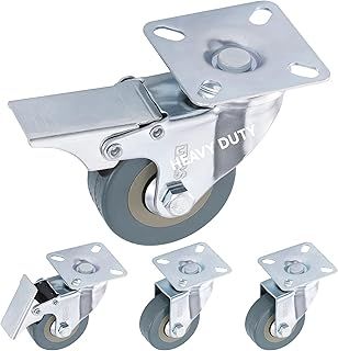 H&S Heavy Duty Castor Wheels - Set of 4 50mm (2") Castors - Rubber Swivel Trolley Wheels for Furniture - Lockable Caster With Brakes - Outdoor Casters - Wheel for Appliance or Bed