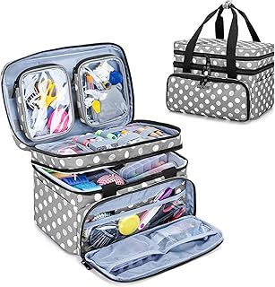 BAFASO Double Layer Sewing Accessories Organiser with 2 Detachable Pouches, Large Sewing Storage Bag for Sewing Tools, Polka Dots