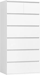FOREHILL White Chest of Drawers Bedroom Tall Storage Cabinet with 7 Drawers Dresser Drawers Bedroom Storage Cupboard for Living Room Hallway Wooden 60x40x119cm