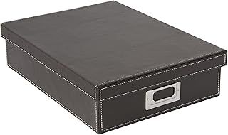 OSCO Brown Faux Leather A4 Box with Lid | A4 Filing | Paperwork Organiser | Document Storage | H8.5 x W25 x D33.5 cm |