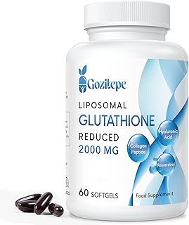 Gozitepe Liposomal Glutathione Reduced 2000mg per Serving | Glutathione Supplement with Hyaluronic Acid + Collagen Peptide + Resveratrol | 10x Better Absorption (60 Count (Pack of 1))