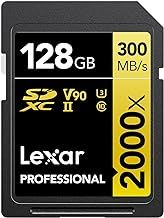 Lexar Professional 2000x SD Card 128GB, SDXC UHS-II Memory Card, Up to 300MB/s Read, 260MB/s Write, Class 10, U3, V90 SDXC Card for DSLR, Full-HD Cinema-Quality 8K Video Cameras (LSD2000128G-BNNAG)