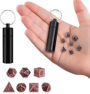 DND Dice Set, 7PCS D&D Dice Set for Dungeon and Dragons MTG RPG D&D D20, D12, D10, D%, D8, D6, D4, Metal Dice DND Starter Set, Mini Polyhedral & Rpg Dice (Antique Copper)