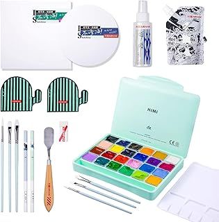 HIMI Gouache Paint Set, 41 Pcs Professional Art Painting Supplies Set with 24 Gouache Paints, 6 Paint Brushes, 2 Canvas Boards, Moisturized Mildew Gouache Spray, Great Artist Paint Kit