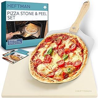 Pizza Stone and Peel Set - Cordierite Pizza Stone for Oven, Grill, BBQ with Aluminium Paddle for Perfect Crust - Baking Stone for Bread, Cookies