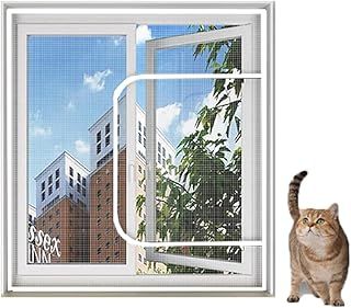 MOTT 50 Cat Proof Window Screen,Self-Adhesive Cat Protection Net with Zipper,Kitty Pet Anti-escape Safety Window Mesh Netting,Fly Mosquito Screen,Custom