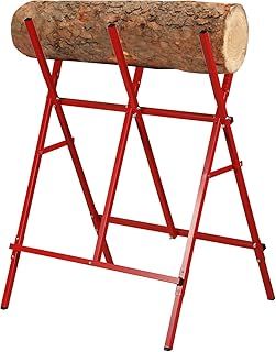 Sawhorse, Log Saw Horse, Folding Sawhorse, Wooden Sawhorse for Chainsaw & Handsaw, Wood Cutting Trestle as a Sawing aid, Sawing Wood Made Easy, Saw Horses up to 100 kg, red