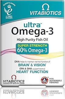 Vitabiotics Ultra Omega-3 Fish Oils Capsules with DHA EPA Nutritional Supplements for Heart Brain and Eye Vision