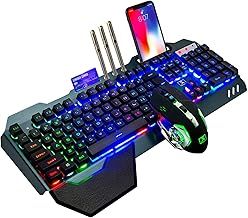 2.4G Mechanical Feel Rechargeable Wireless Keyboard and Mouse Set, 3000 mAh Capacity, LED Backlit Metal Panel Waterproof Ergonomic USB Gaming Keyboard Anti-Ghosting+ 2400 DPI 6 Buttons Gaming Mouse