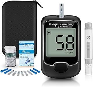 Blood Sugar Tester Diabetes Testing Kit Blood Sugar Tester with 25 Test Strips and 25 Lancets - for UK Diabetics by Exactive EQ Impulse in mmol/L