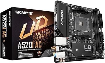 Gigabyte A520I AC Motherboard - Supports AMD Ryzen 5000 Series AM4 CPUs, 6 Phases Digital VRM, up to 5300MHz DDR4 (OC), 1xPCIe 3.0 M.2, WIFI, GbE LAN, USB 3.2 Gen1