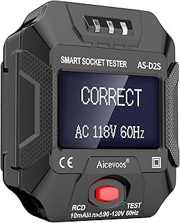 Socket Tester UK, RCD Plug Tester Receptacle Detector with LCD Display, 3 Prong AC Circuit Analyzer Includes 6 Types of Fault Diagnosis