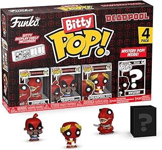 Funko Bitty Pop! Dinopool, Bitty Pop! Deadpool (Barista), Bitty Pop! Deadpool (Roman Senator), and a mystery Bitty Pop! figure - 0.9 Inch (2.2 Cm) Collectable - Stackable Display Shelf Included