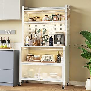 Kitchen Storage Cabinet,Kitchen Baker's Rack,Coffee Bar Station Cabinet with Flip Door Cabinet,for Garage Pantry Home Kitchen (white)