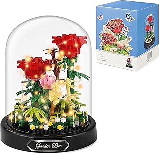 Mini Flower Building Set - 596 Pcs Rose Kit Building blocks with LED Light, Flower Garden Block Building Kit to Wife Girlfriend Husband Boyfriend Valentine's Day/Birthday (Rose)0604