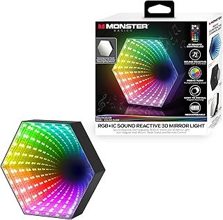XTREME DIGITAL LIFESTYLE ACCESSORIES Monster Rechargeable Multicolor Color Flow Sound-Reactive Infinity Mirror Light, 300 Possible Settings, Customizable, Use As Desk/Wall Light with Magnet Plate