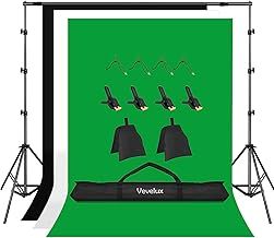 2.6 X 3 M / 8.5 X 9.8 FT Adjustable Backdrop Stand Kit with 2 x 3 M Backdrops (White, Black, Green), 8 Clamps & 2 Sandbag, Background Stand Support System for Portrait Product Video Shooting