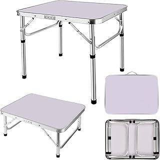 Side Table Small Folding TV Tray with 2 Adjustable Height, Foldable Coffee Table, Lightweight Aluminium Outdoor & Indoor Snack Sofa End for Space, Easy to Setup, 2x1.5x1/2Ft