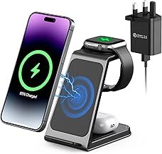 3 in 1 Wireless Charging Station,Aluminum Alloy Wireless Charger for Apple Devices,15W Fast Wireless Charging Stand for iPhone 16/15/14/13/12/11,Phone and Watch Charger Stand for Apple Watch,Airpods